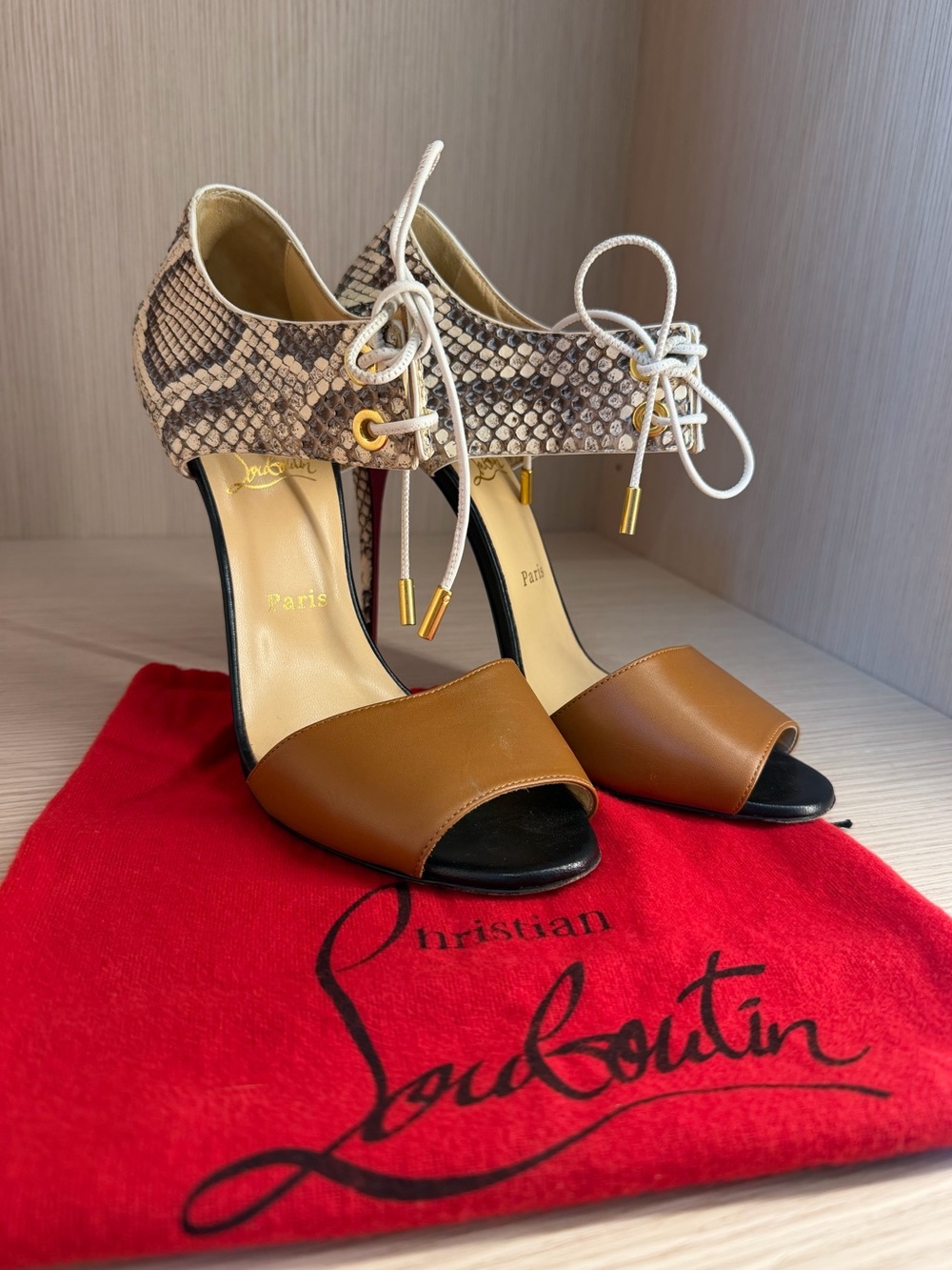 Christian Louboutin Python Lace-Up Sandals Brown Leather - Size 40